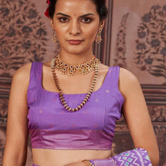 Stylum Women's Geometric Printed Zari Border Silk Saree (SRSCROSSLAVENDER)