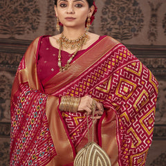 Stylum Women's Geometric Printed Zari Border Silk Saree (SRSCROSSMAROON)