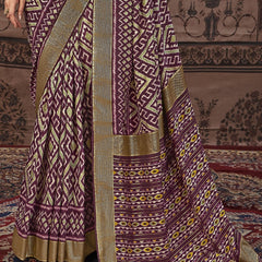 Stylum Women's Geometric Printed Zari Border Silk Saree (SRSCROSSPURPLE)