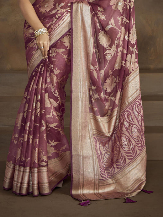 Stylum Women's Mauve Floral Print Moss Brasso Saree (SRSHAGUNMAUVE)