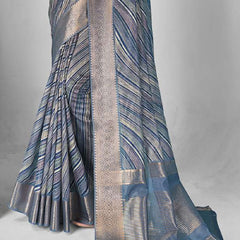 Stylum Women's Blue Leheriya Print With Zari Border Cotton Saree (SRSHAZIYABLUE)