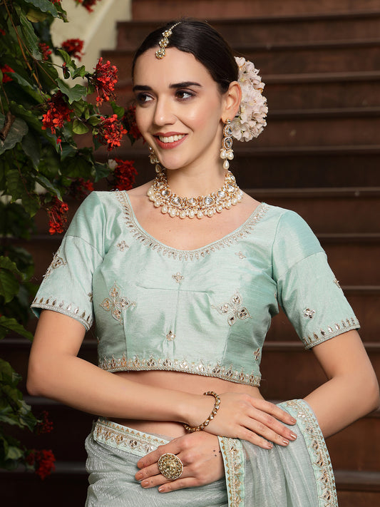 Stylum Women's Sky Blue Gota Patti Work Shimmer Net Saree (SRSKYBELL)