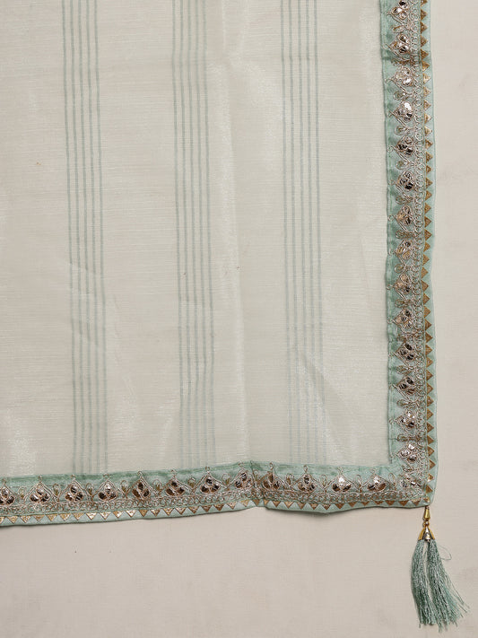 Stylum Women's Sky Blue Gota Patti Work Shimmer Net Saree (SRSKYBELL)