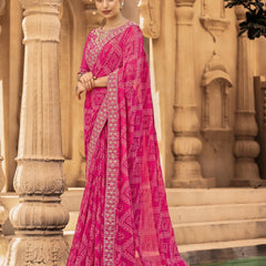 Stylum Women's Magenta Bhandej Printed Georgette Saree (SRSUBHARAMBHMAGENTA)