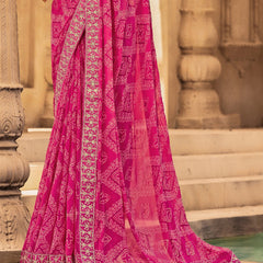 Stylum Women's Magenta Bhandej Printed Georgette Saree (SRSUBHARAMBHMAGENTA)