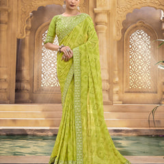 Stylum Women's Green Bhandej Printed Georgette Saree (SRSUBHARAMBHMEHANDI)