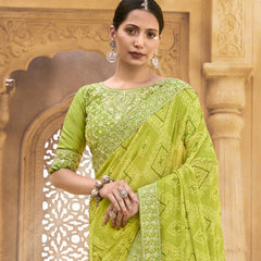 Stylum Women's Green Bhandej Printed Georgette Saree (SRSUBHARAMBHMEHANDI)