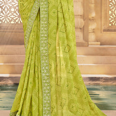 Stylum Women's Green Bhandej Printed Georgette Saree (SRSUBHARAMBHMEHANDI)
