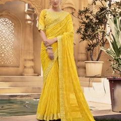 Stylum Women's Mustard Bhandej Printed Georgette Saree (SRSUBHARAMBHMUSTARD)