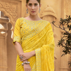 Stylum Women's Mustard Bhandej Printed Georgette Saree (SRSUBHARAMBHMUSTARD)