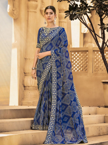 Stylum Women's Blue Bhandej Printed Georgette Saree (SRSUBHARAMBHNAVY)