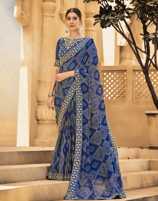 Stylum Women's Blue Bhandej Printed Georgette Saree (SRSUBHARAMBHNAVY)