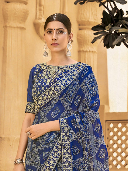 Stylum Women's Blue Bhandej Printed Georgette Saree (SRSUBHARAMBHNAVY)