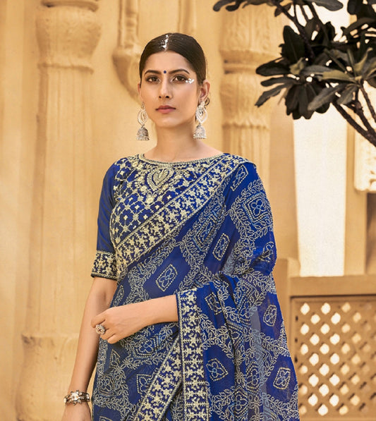 Stylum Women's Blue Bhandej Printed Georgette Saree (SRSUBHARAMBHNAVY)