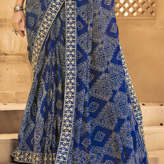 Stylum Women's Blue Bhandej Printed Georgette Saree (SRSUBHARAMBHNAVY)