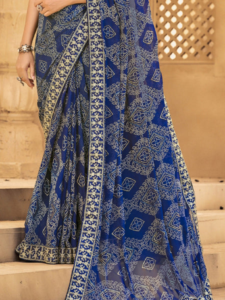 Stylum Women's Blue Bhandej Printed Georgette Saree (SRSUBHARAMBHNAVY)