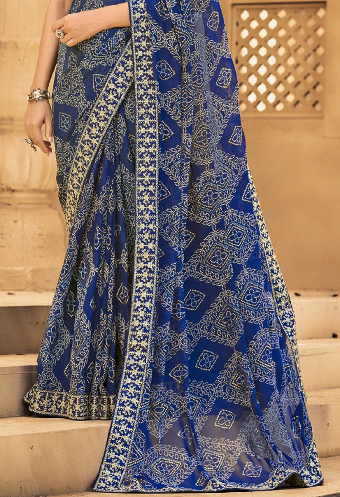 Stylum Women's Blue Bhandej Printed Georgette Saree (SRSUBHARAMBHNAVY)