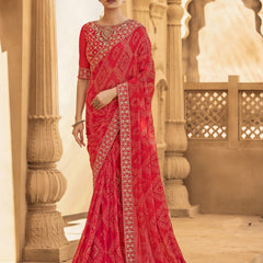 Stylum Women's Red Bhandej Printed Georgette Saree (SRSUBHARAMBHRED)