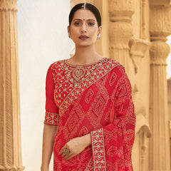 Stylum Women's Red Bhandej Printed Georgette Saree (SRSUBHARAMBHRED)