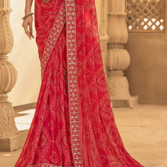 Stylum Women's Red Bhandej Printed Georgette Saree (SRSUBHARAMBHRED)