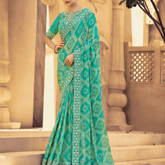 Stylum Women's Turquoise Bhandej Printed Georgette Saree (SRSUBHARAMBHTURQ)