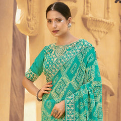 Stylum Women's Turquoise Bhandej Printed Georgette Saree (SRSUBHARAMBHTURQ)