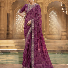 Stylum Women's Wine Bhandej Printed Georgette Saree (SRSUBHARAMBHWINE)