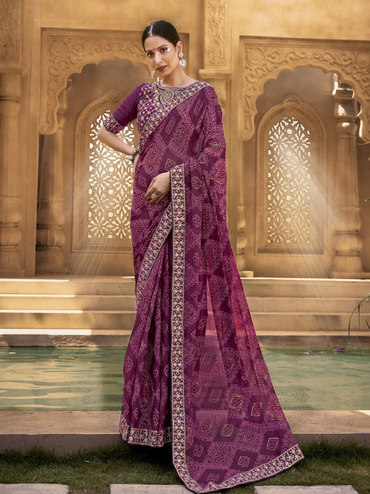 Stylum Women's Wine Bhandej Printed Georgette Saree (SRSUBHARAMBHWINE)