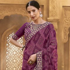 Stylum Women's Wine Bhandej Printed Georgette Saree (SRSUBHARAMBHWINE)