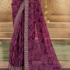 Stylum Women's Wine Bhandej Printed Georgette Saree (SRSUBHARAMBHWINE)