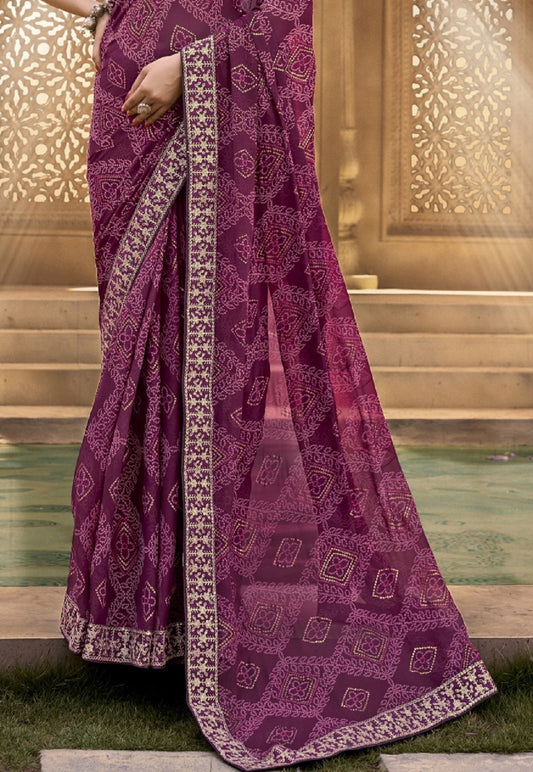 Stylum Women's Wine Bhandej Printed Georgette Saree (SRSUBHARAMBHWINE)