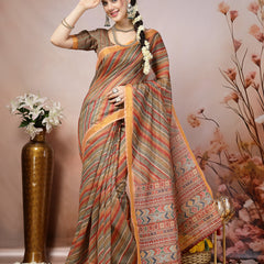 Stylum Women's Olive Leheriya Zari Cotton Blend Saree (SRSUMALIOLIVE)
