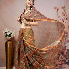 Stylum Women's Olive Leheriya Zari Cotton Blend Saree (SRSUMALIOLIVE)