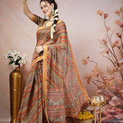 Stylum Women's Olive Leheriya Zari Cotton Blend Saree (SRSUMALIOLIVE)