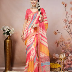 Stylum Women's Pink Leheriya Bandhej Zari Cotton Blend Saree (SRSUMALIPINK)