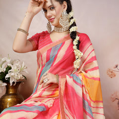 Stylum Women's Pink Leheriya Bandhej Zari Cotton Blend Saree (SRSUMALIPINK)