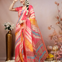 Stylum Women's Pink Leheriya Bandhej Zari Cotton Blend Saree (SRSUMALIPINK)