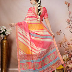Stylum Women's Pink Leheriya Bandhej Zari Cotton Blend Saree (SRSUMALIPINK)