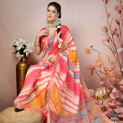 Stylum Women's Pink Leheriya Bandhej Zari Cotton Blend Saree (SRSUMALIPINK)