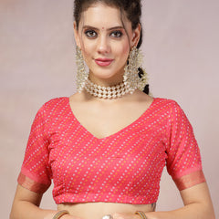 Stylum Women's Pink Leheriya Bandhej Zari Cotton Blend Saree (SRSUMALIPINK)