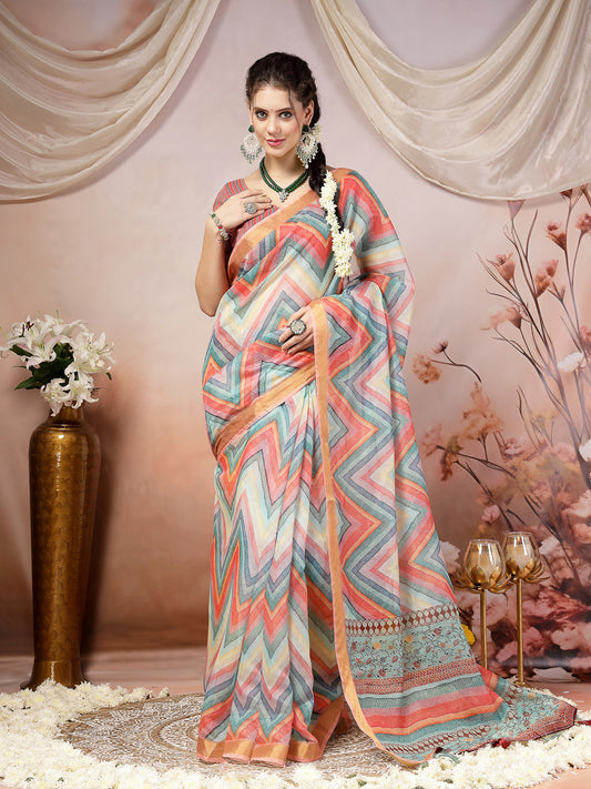 Stylum Women's Sky Leheriya Zari Cotton Blend Saree (SRSUMALISKY)