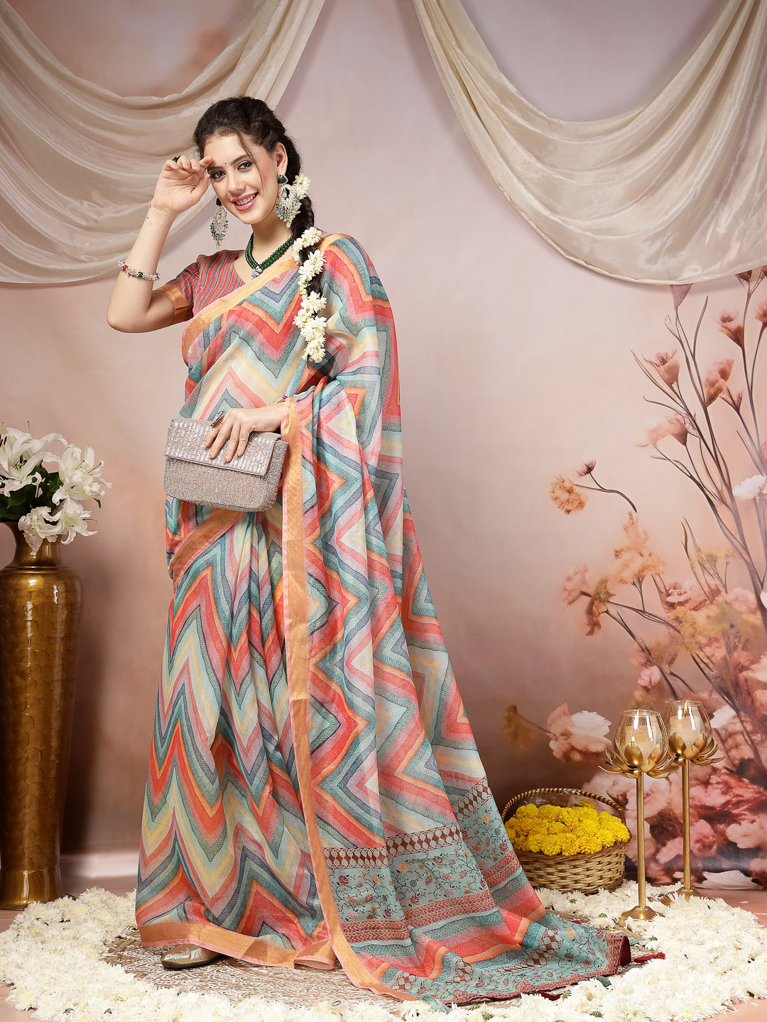 Stylum Women's Sky Leheriya Zari Cotton Blend Saree (SRSUMALISKY)