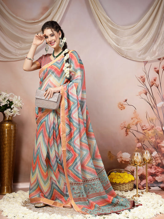 Stylum Women's Sky Leheriya Zari Cotton Blend Saree (SRSUMALISKY)