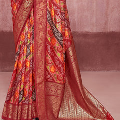 Stylum Women's Leheriya & Bandhej Printed Zari Border Silk Saree (SRSUPREMEMAROON)