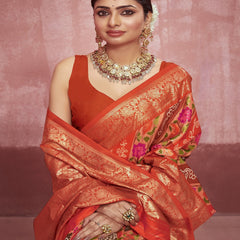 Stylum Women's Leheriya & Bandhej Printed Zari Border Silk Saree (SRSUPREMEORANGE)