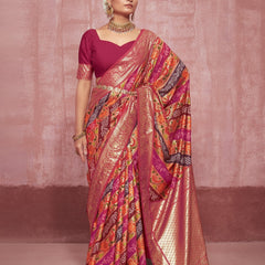 Stylum Women's Leheriya & Bandhej Printed Zari Border Silk Saree (SRSUPREMEPINK)