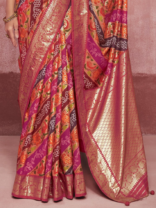 Stylum Women's Leheriya & Bandhej Printed Zari Border Silk Saree (SRSUPREMEPINK)