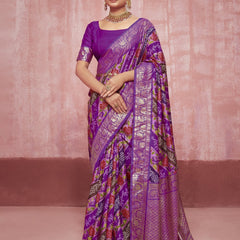 Stylum Women's Leheriya & Bandhej Printed Zari Border Silk Saree (SRSUPREMEPURPLE)