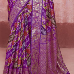 Stylum Women's Leheriya & Bandhej Printed Zari Border Silk Saree (SRSUPREMEPURPLE)