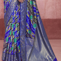 Stylum Women's Leheriya & Bandhej Printed Zari Border Silk Saree (SRSUPREMEMUSTARD)